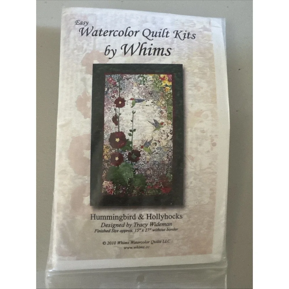 Whims Easy Watercolor Quilt Kit Hummingbird & Hollyhocks Quilting Hummingbirds
